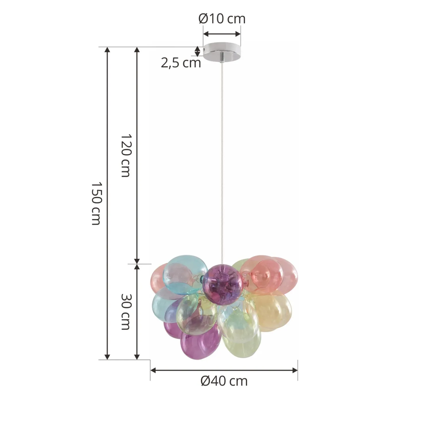 Lámpara colgante Lucande Diborah, Ø 40 cm, multicolor, cristal, G9