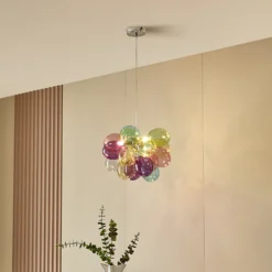 Lámpara colgante Lucande Diborah, Ø 40 cm, multicolor, cristal, G9