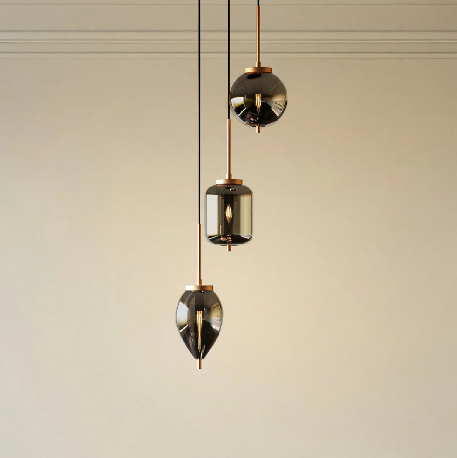 Lámpara colgante Lucande Elani, 3 luces, Ø 36 cm, cristal