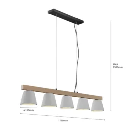 Lámpara colgante Lucande Kalinda, gris, hormigón, 110,5 cm de largo, E14