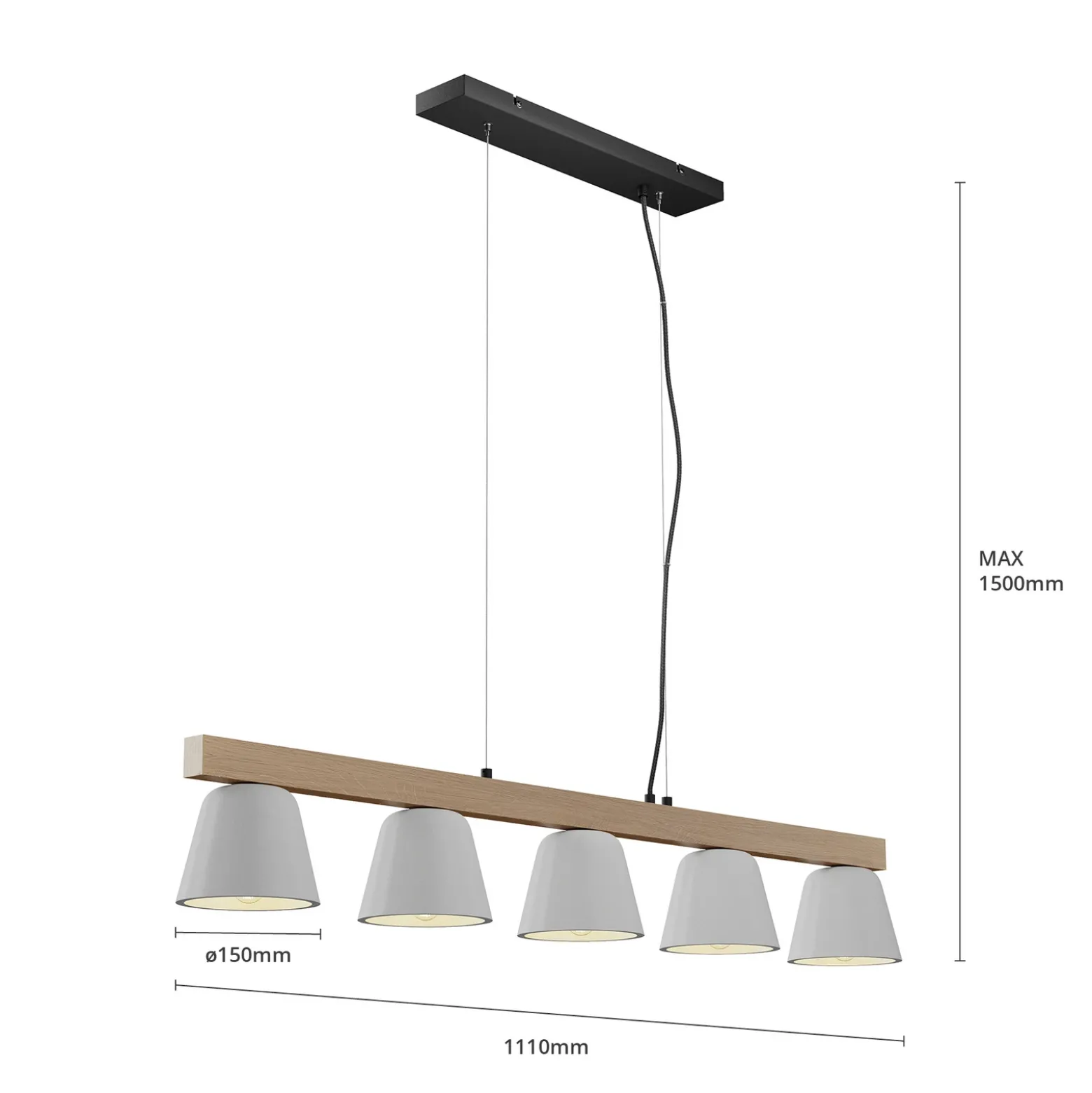 Lámpara colgante Lucande Kalinda, gris, hormigón, 110,5 cm de largo, E14
