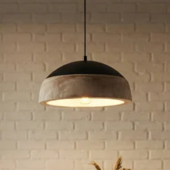 Lámpara colgante Lucande Leivar, Ø 35 cm, madera/negro, E27