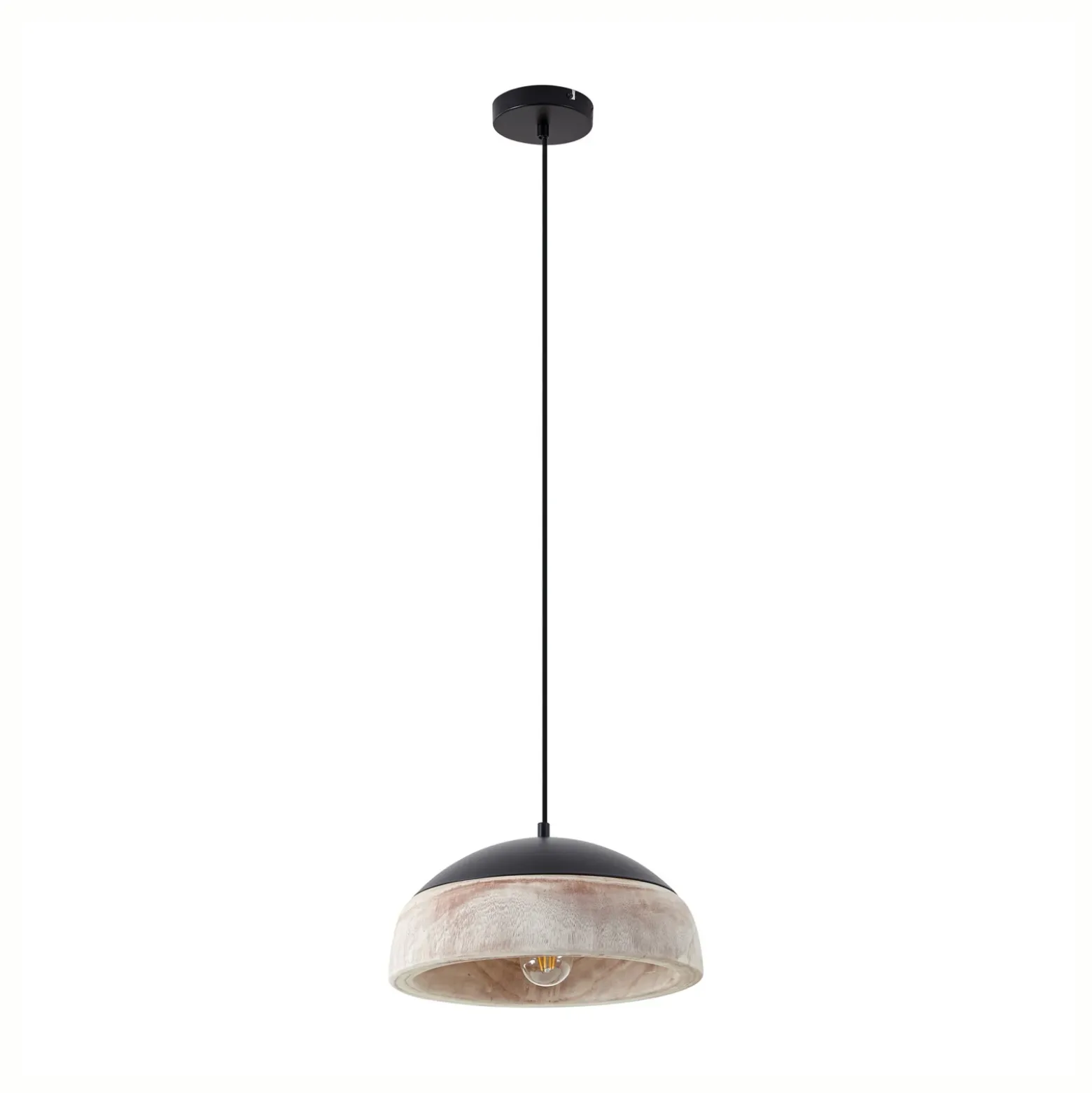 Lámpara colgante Lucande Leivar, Ø 35 cm, madera/negro, E27