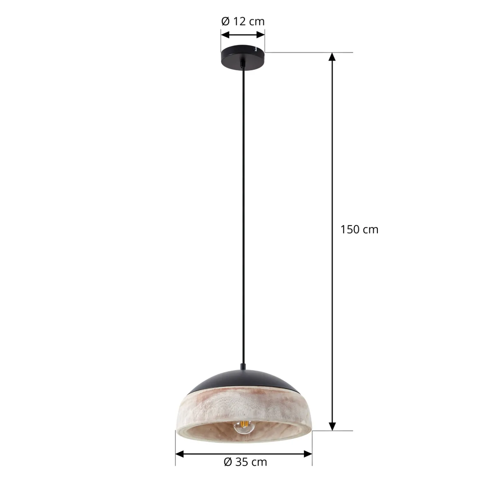 Lámpara colgante Lucande Leivar, Ø 35 cm, madera/negro, E27