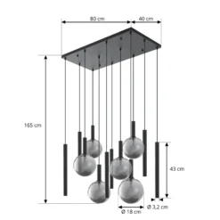 Lámpara colgante Lucande Lumavia, 12 luces, cristal, negro/transparente, G9