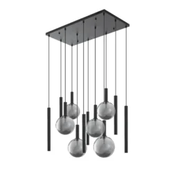 Lámpara colgante Lucande Lumavia, 12 luces, cristal, negro/transparente, G9