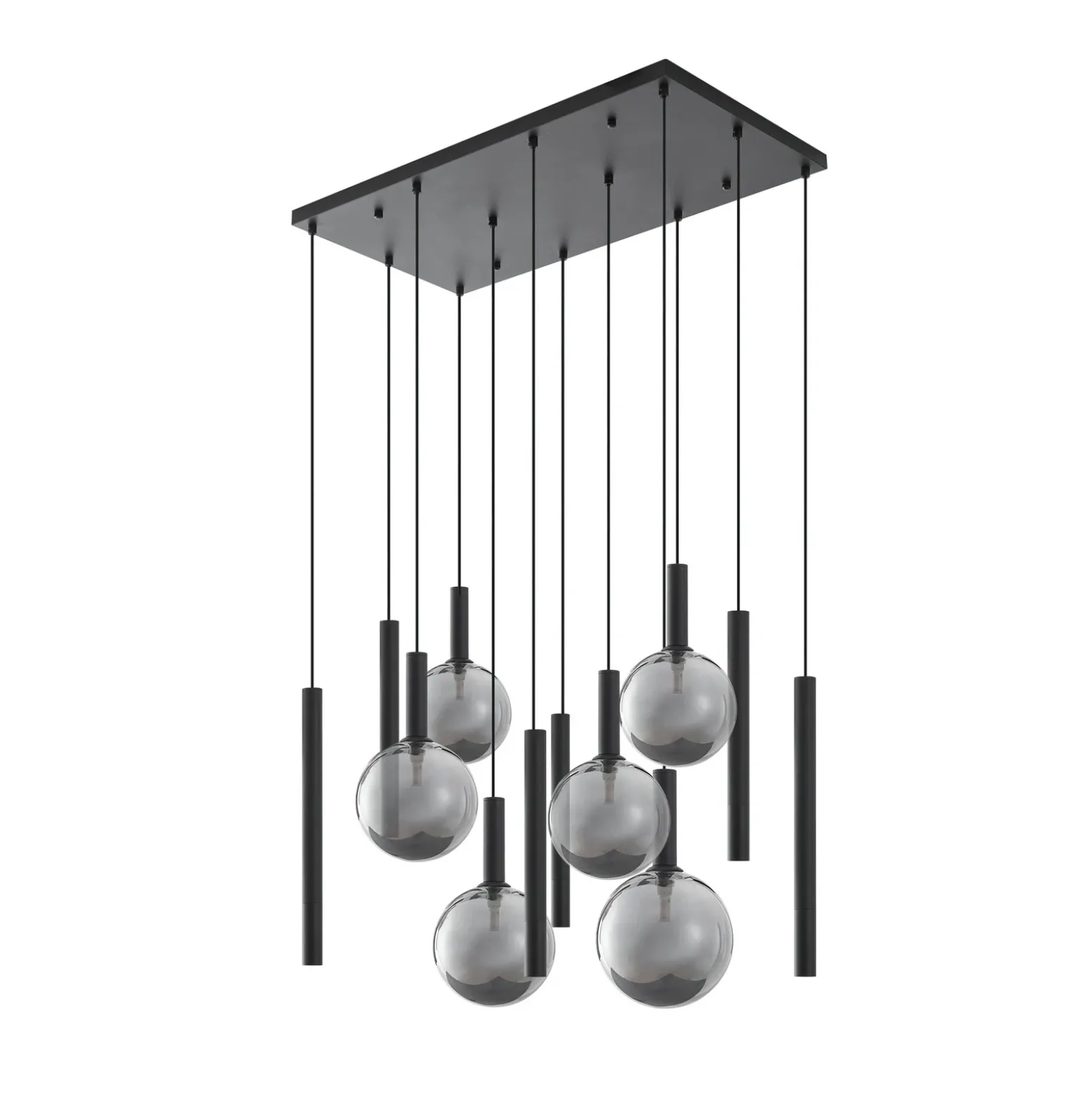 Lámpara colgante Lucande Lumavia, 12 luces, cristal, negro/transparente, G9