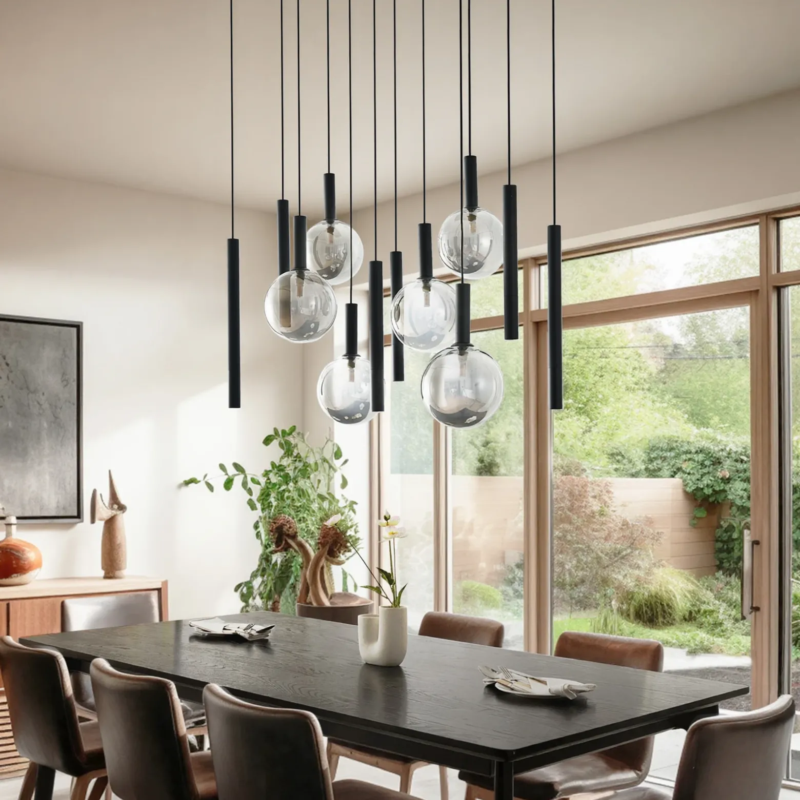 Lámpara colgante Lucande Lumavia, 12 luces, cristal, negro/transparente, G9