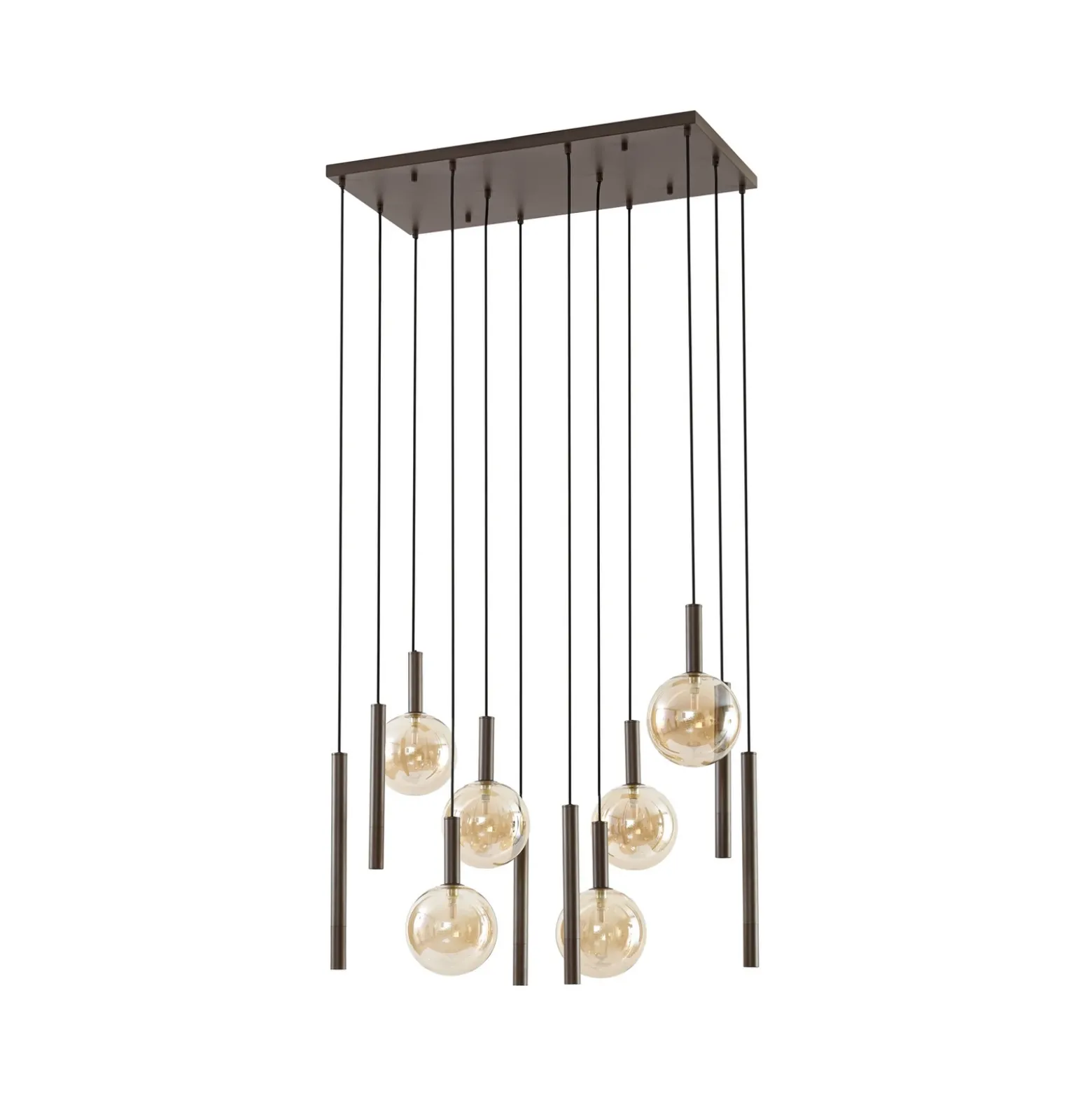 Lámpara colgante Lucande Lumavia, 12 luces, cristal, marrón/ámbar, G9