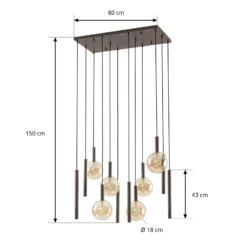 Lámpara colgante Lucande Lumavia, 12 luces, cristal, marrón/ámbar, G9