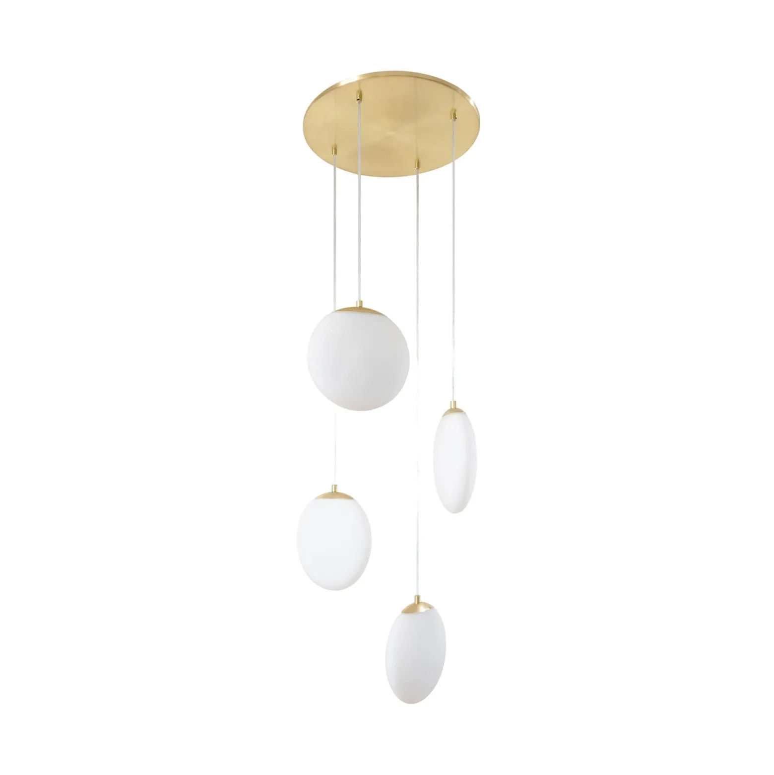 Lámpara colgante Lucande Lunelle, latón, cristal, 4 luces, Ø 40 cm