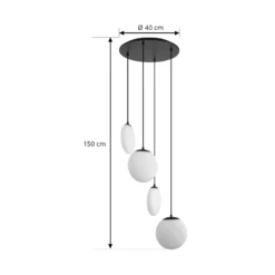 Lámpara colgante Lucande Lunelle, negra, cristal, 4 luces, Ø 40 cm