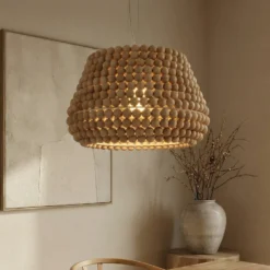 Lámpara colgante Lucande Melori, madera, color natural, Ø 51 cm, E27