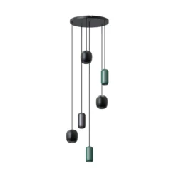 Lámpara colgante Lucande Narion, negra/de colores, 6 luces