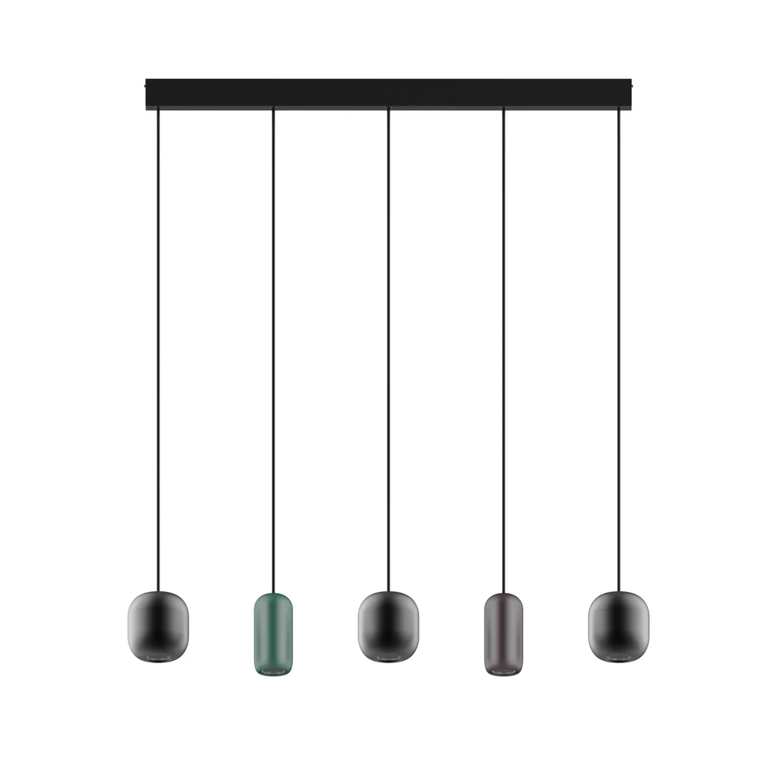 Lámpara colgante Lucande Narion, negra/de colores, 5 luces