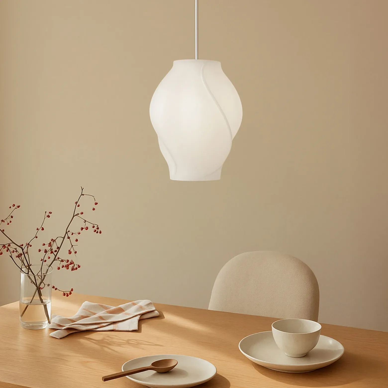 Lámpara colgante Lucande Tovina, textil, blanca, Ø35 cm