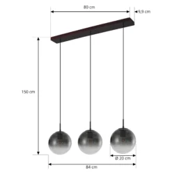 Lámpara colgante Lucande Veloura, 3 luces, 84 cm, cristal, madera