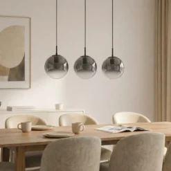 Lámpara colgante Lucande Veloura, 3 luces, 84 cm, cristal, madera