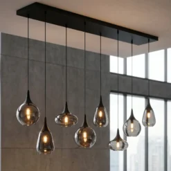 Lámpara colgante Lumina, 8 luces, negro/cromo, cristal