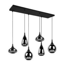 Lámpara colgante Lumina, 6 luces, negro/cromo, cristal