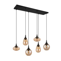 Lámpara colgante Lumina, 6 luces, negro/ámbar, cristal