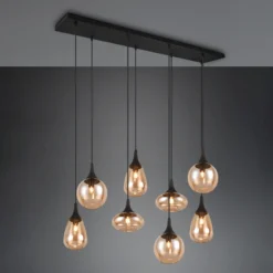 Lámpara colgante Lumina, 8 luces, negro/ámbar, cristal