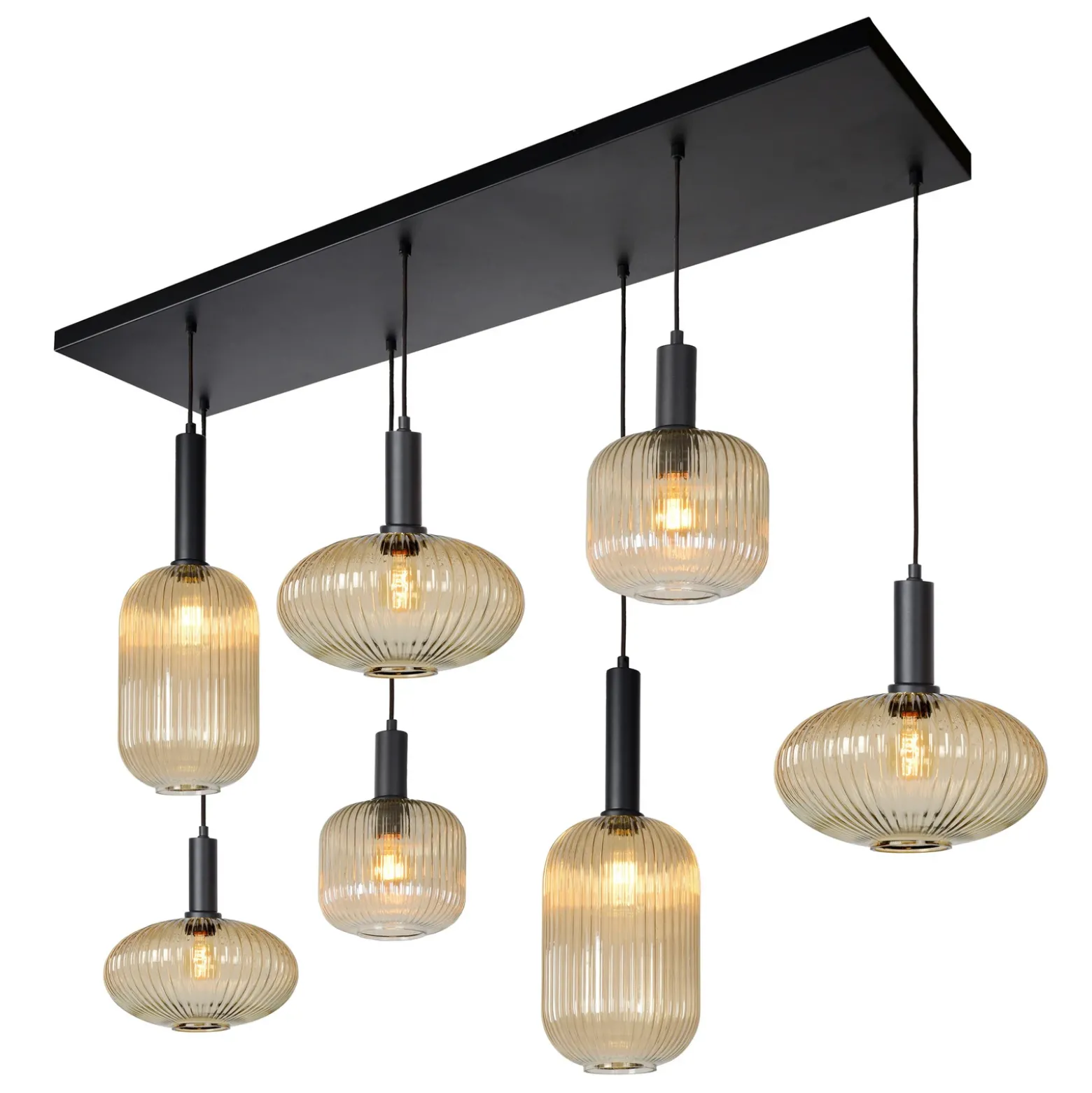 Lámpara colgante Maloto, cristal, 7 luces, ámbar, 150 cm