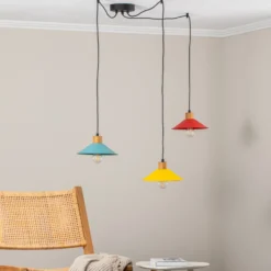 Lámpara colgante Manavgat N-553 3 luces amarillo/azul/rojo