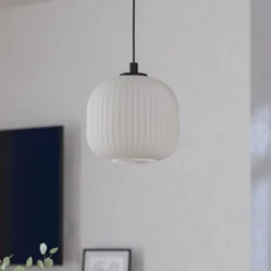 Lámpara colgante Mantunalle, Ø 20 cm, blanco/negro, cristal