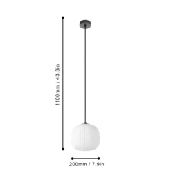 Lámpara colgante Mantunalle, Ø 20 cm, blanco/negro, cristal