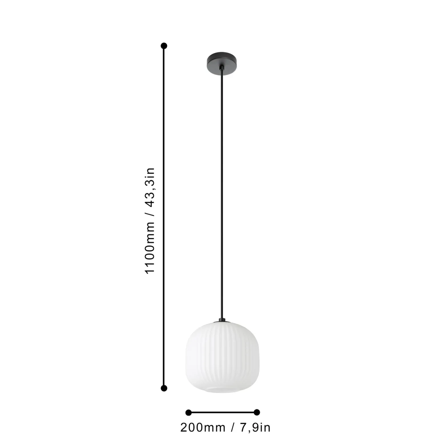 Lámpara colgante Mantunalle, Ø 20 cm, blanco/negro, cristal