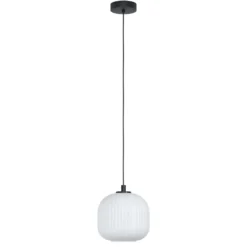 Lámpara colgante Mantunalle, Ø 20 cm, blanco/negro, cristal
