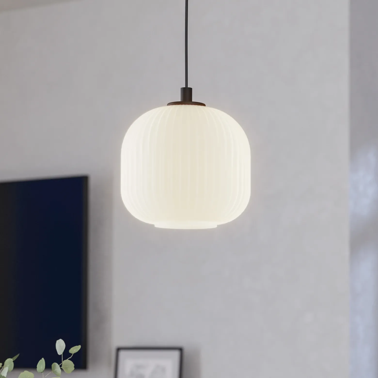 Lámpara colgante Mantunalle, Ø 20 cm, blanco/negro, cristal
