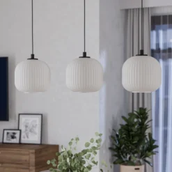 Lámpara colgante Mantunalle, longitud 120 cm, negro/blanco, 3 luces.