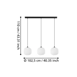 Lámpara colgante Mantunalle, longitud 120 cm, negro/blanco, 3 luces.