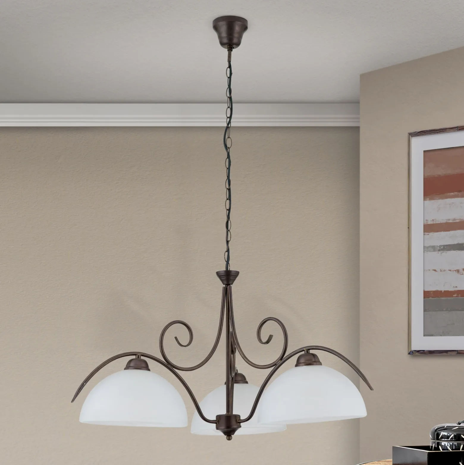 lámpara colgante Marco de 3 luces con cristal de alabastro