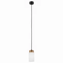Lámpara colgante Markus, vidrio opalino/madera de roble, Ø 9,5 cm, E27