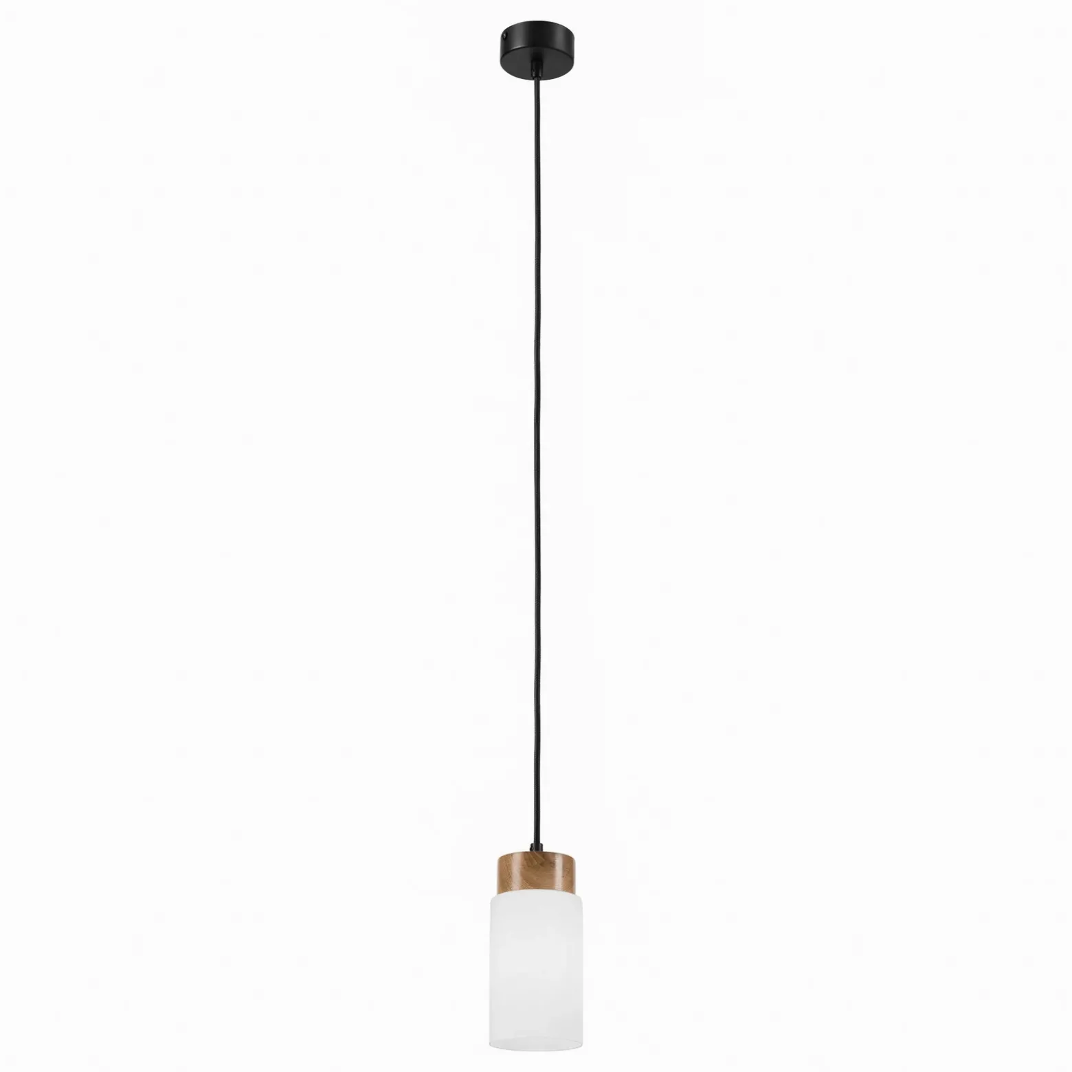Lámpara colgante Markus, vidrio opalino/madera de roble, Ø 9,5 cm, E27