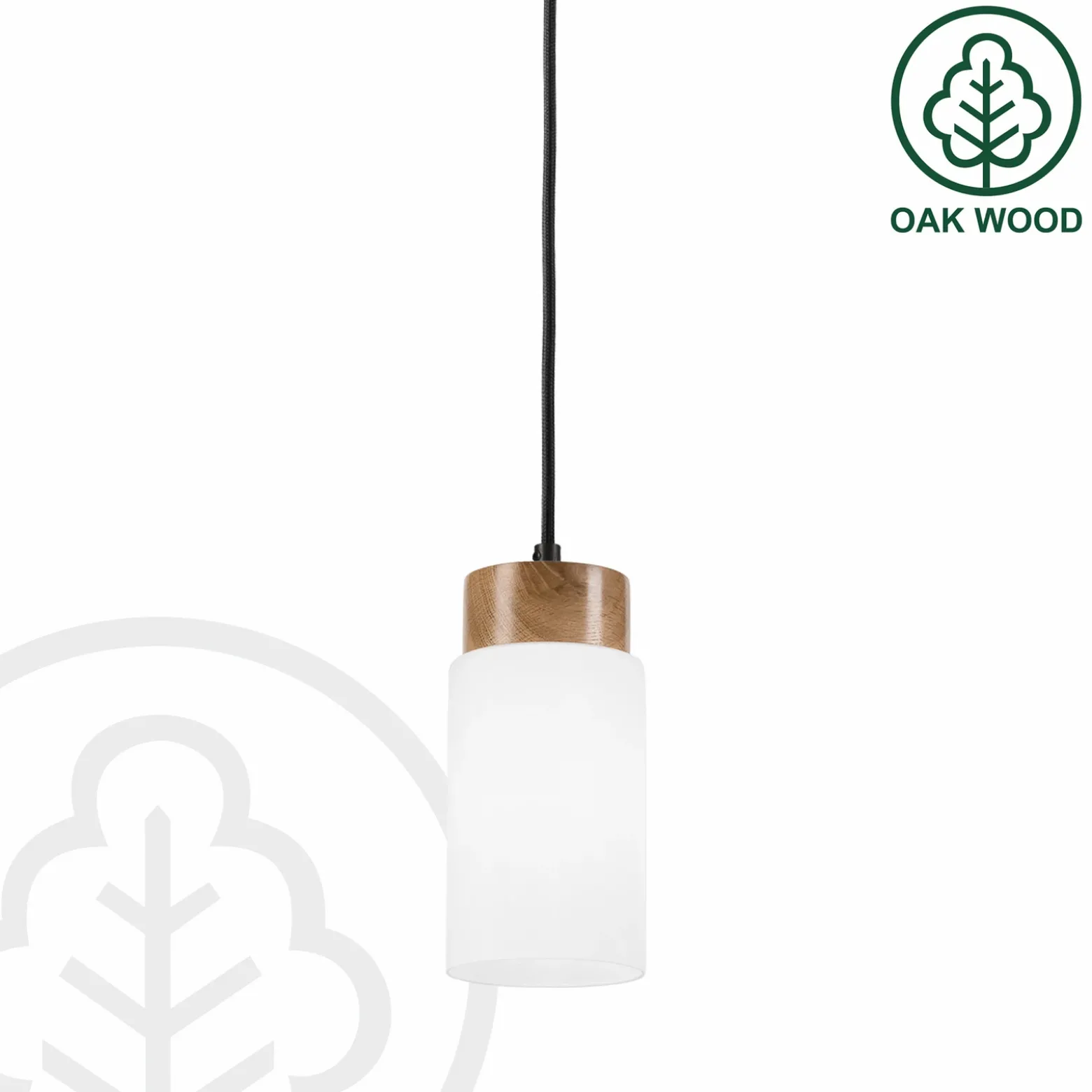 Lámpara colgante Markus, vidrio opalino/madera de roble, Ø 9,5 cm, E27