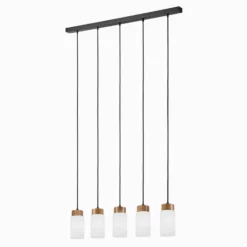 Lámpara colgante Markus, vidrio opalino/madera de roble, longitud 100 cm, 5