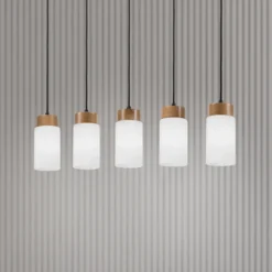 Lámpara colgante Markus, vidrio opalino/madera de roble, longitud 100 cm, 5