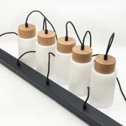 Lámpara colgante Markus, vidrio opalino/madera de roble, longitud 100 cm, 5