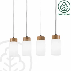 Lámpara colgante Markus, vidrio opalino/madera de roble, longitud 80 cm, 4