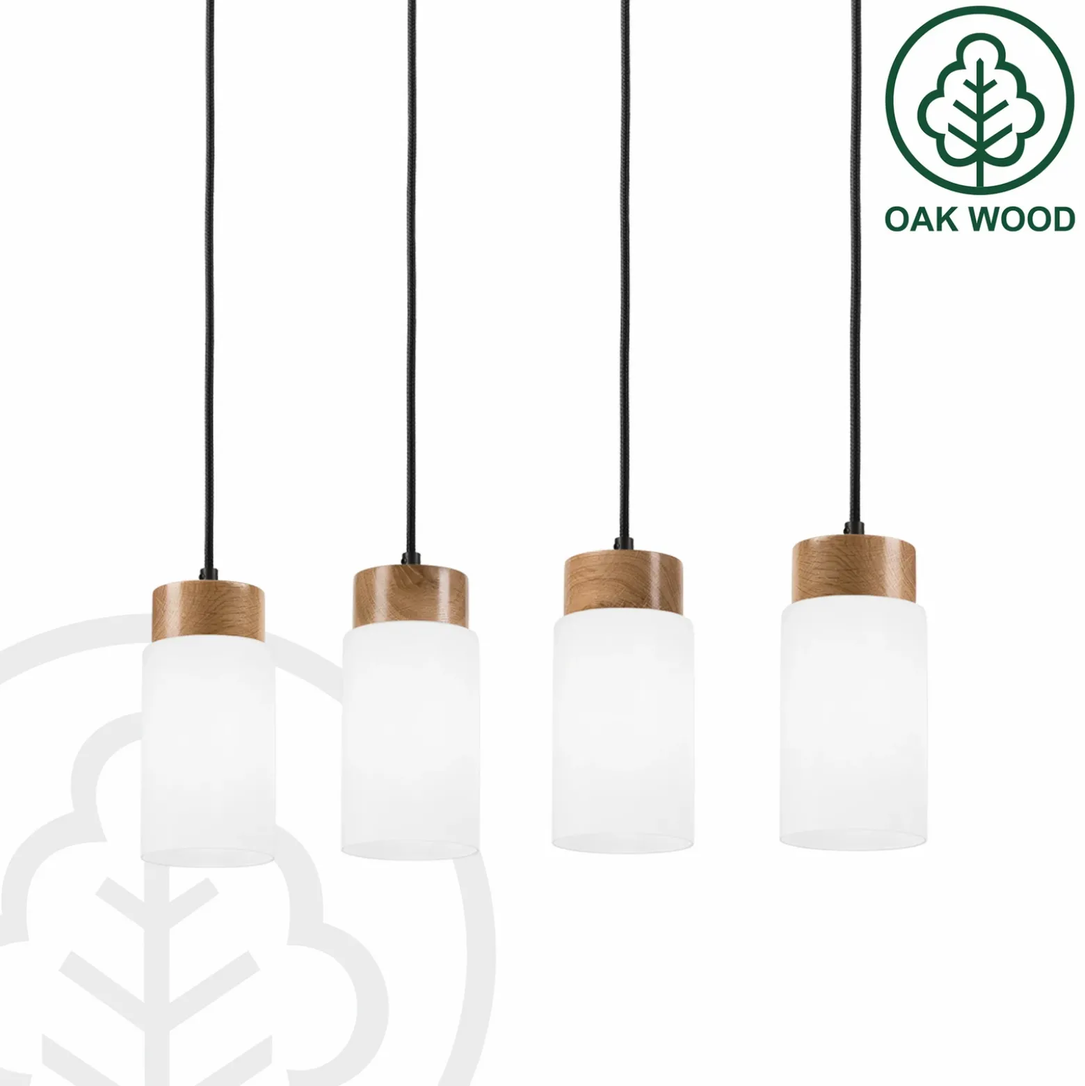 Lámpara colgante Markus, vidrio opalino/madera de roble, longitud 80 cm, 4