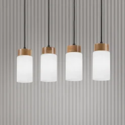 Lámpara colgante Markus, vidrio opalino/madera de roble, longitud 80 cm, 4