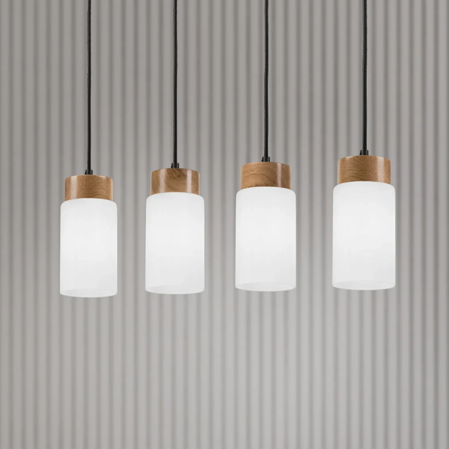 Lámpara colgante Markus, vidrio opalino/madera de roble, longitud 80 cm, 4