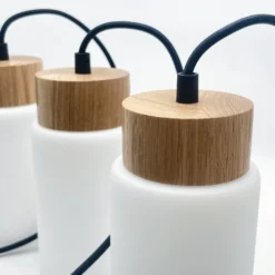 Lámpara colgante Markus, vidrio opalino/madera de roble, longitud 80 cm, 4
