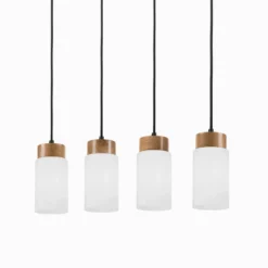 Lámpara colgante Markus, vidrio opalino/madera de roble, longitud 80 cm, 4