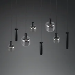 Lámpara colgante Mataro, cromo/negro, 118 cm, 8 luces cristal/metal