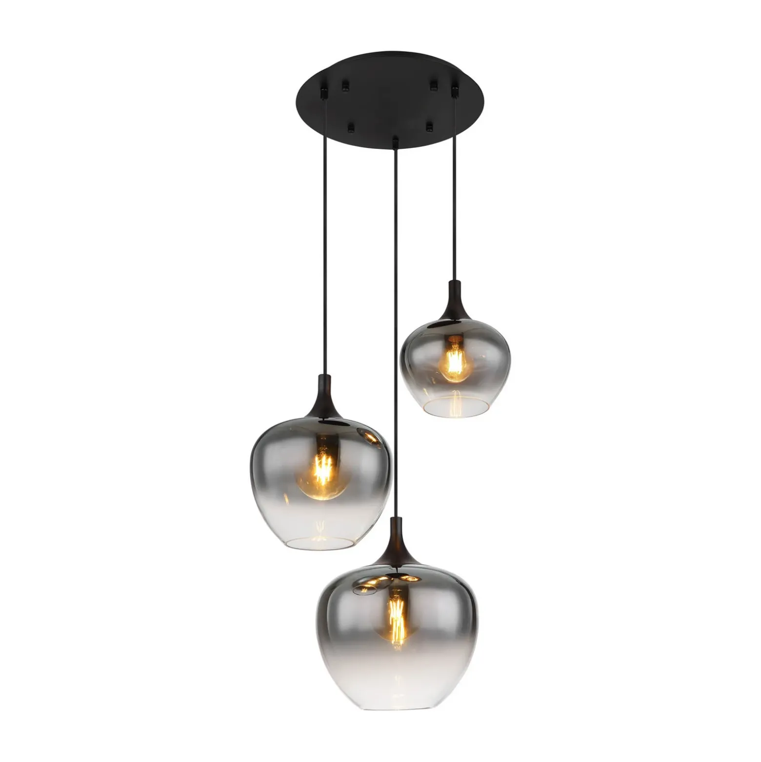 Lámpara colgante Maxy, Ø 48 cm, gris humo, cristal, 3 luces.
